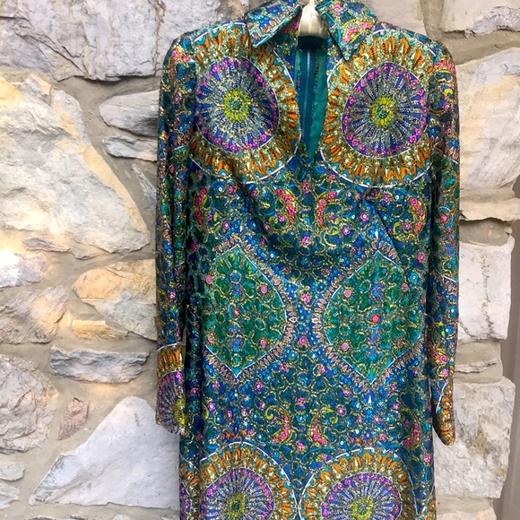 Vintage Dresses & Skirts - Vintage 70’s zip up metallic dress